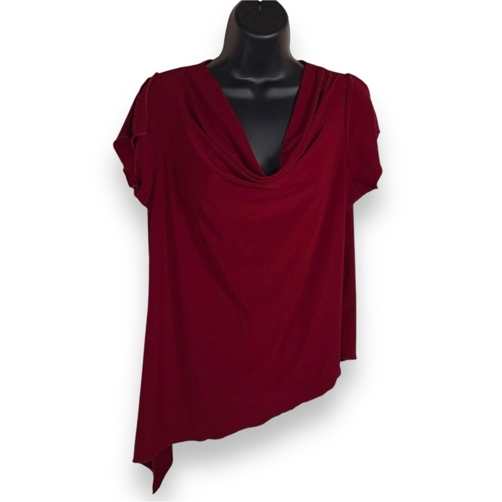 VINTAGE LARGE 90’s ERA CANT MISS BURGUNDY RED BLOUSE SLIT SHORT SLEEVE